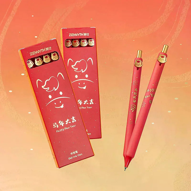 1/4Pcs Year Of The Horse Gel Pen Cute Cartoon Pony 0.5mm Black Ink Pens School Office Stationary Student Prizes New Year Gift Zpaxo