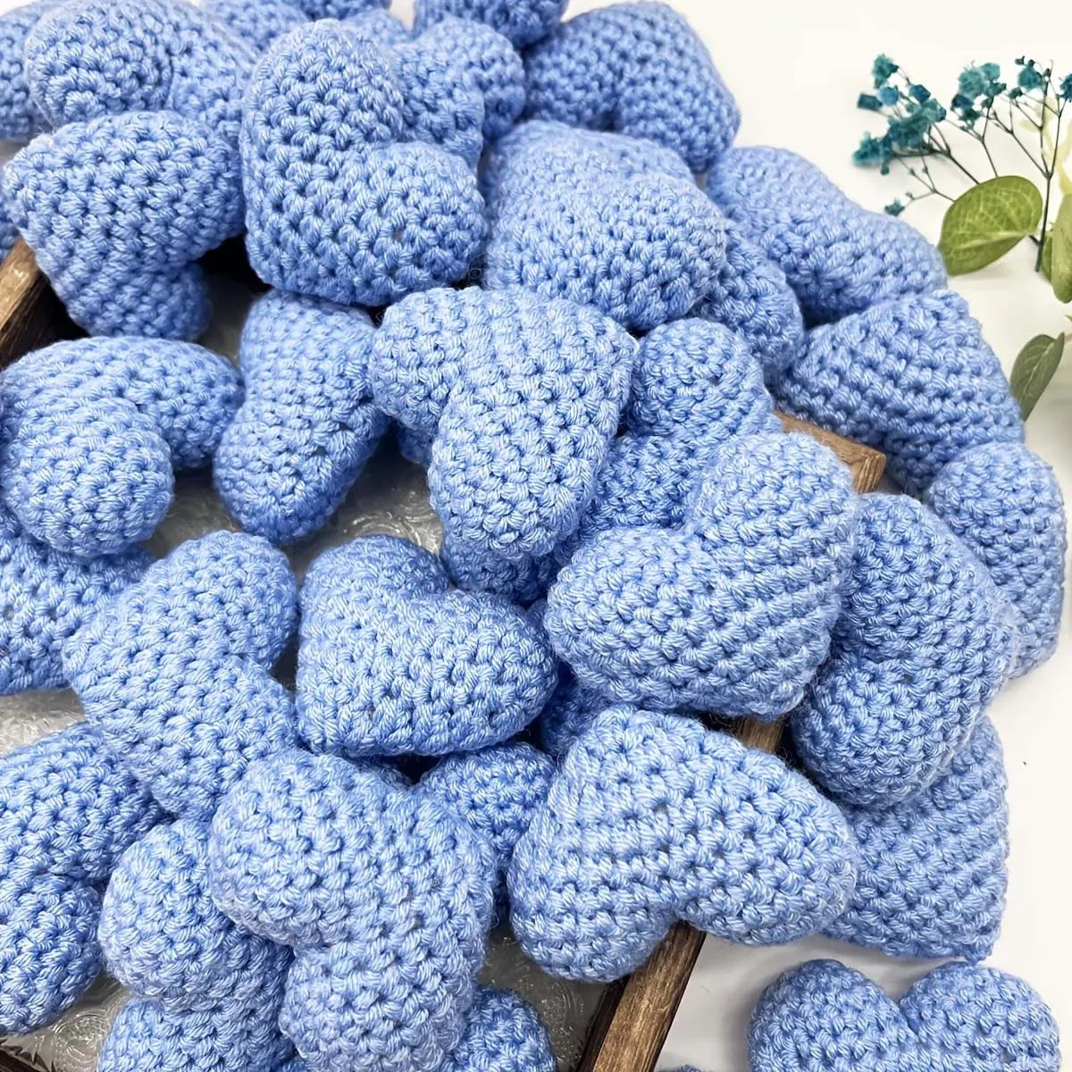 3pcs Knitted Hearts Valentine's Day Wedding Home Decoration Supplies, Handmade DIY Blue, Red, White, Pink Zpaxo