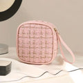 Mini Woven Makeup Bag – Portable Cosmetic Pouch with Zipper, Compact Organizer for Lipstick Keys Coins, Travel & Daily Use Zpaxo Pink