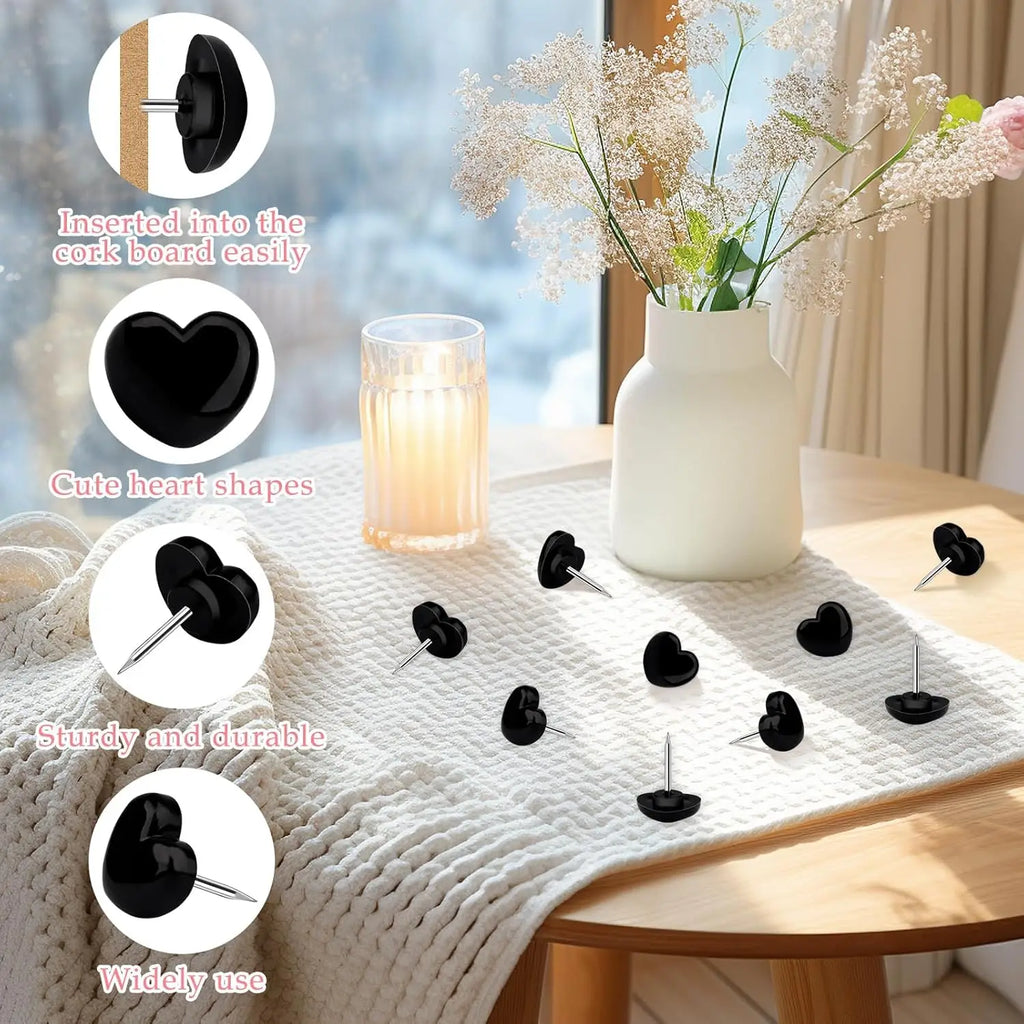 50-Pack Clear Heart Push Pins – Transparent Thumb Tacks Decorative Push Pins Zpaxo