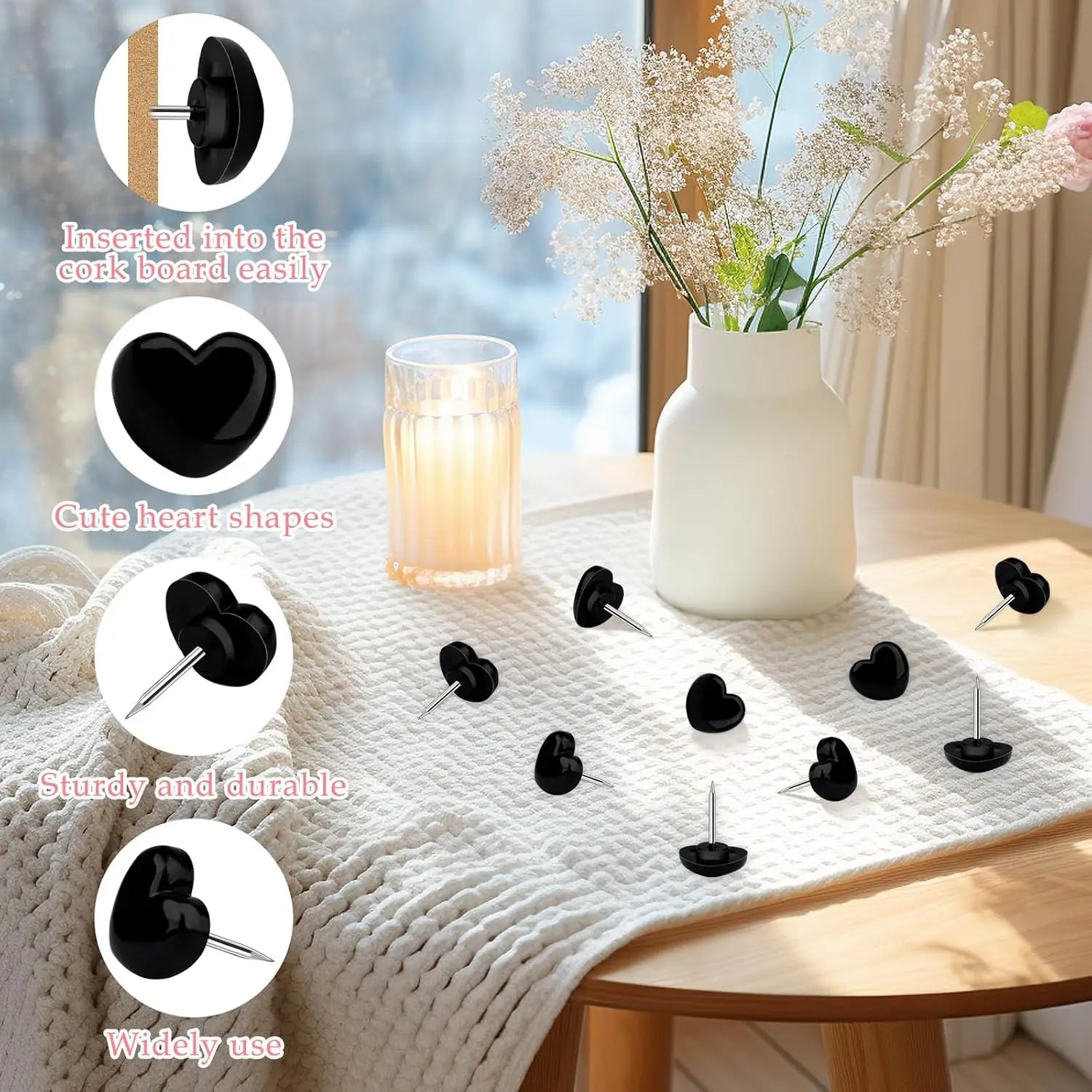 50-Pack Clear Heart Push Pins – Transparent Thumb Tacks Decorative Push Pins Zpaxo