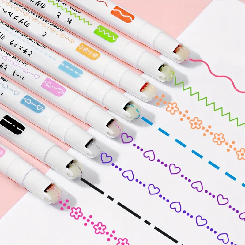 6Pcs/Set Flower Shape Outline Pens Highlighter Marker Curve Roller Tip Pencil Cute Stationery Kawaii Graffiti School Acsesories Zpaxo