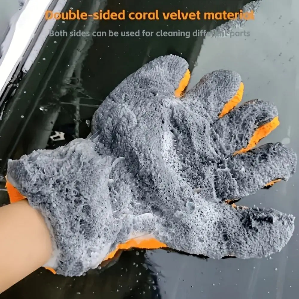 2Pcs High Absorbency Double-sided Five Finger Gloves Nonscratch Thickened Car Wash Mitts Multi-function Durable Zpaxo