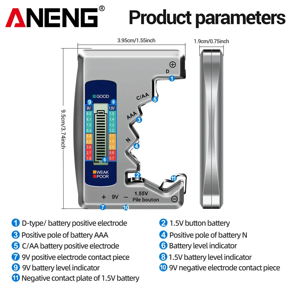 ANENG BT1688 Digital Battery Tester Button Cell LCD Display Check