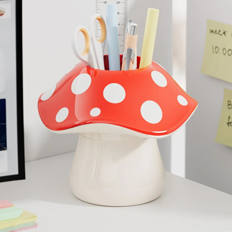 1Pcs Polka Dot Mushroom Storage Box Student Dormitory Desk Stationery Sundries Pen Holder Bathroom Makeup Brush Storage Box Zpaxo
