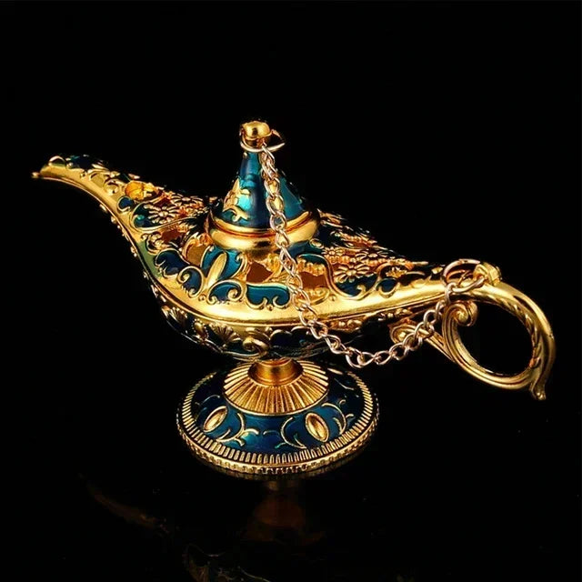 1Pc Genie Magic Lamp Aladdin Decoration European Vintage Home Decoration Russian Wishing Lamp Metal Decoration Craft Souvenir Zpaxo Gold Blue-S