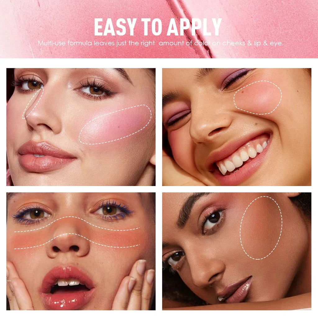 3-Shades Push-pull Blusher Dual-use Lips Cheeks Eyes Long Lasting