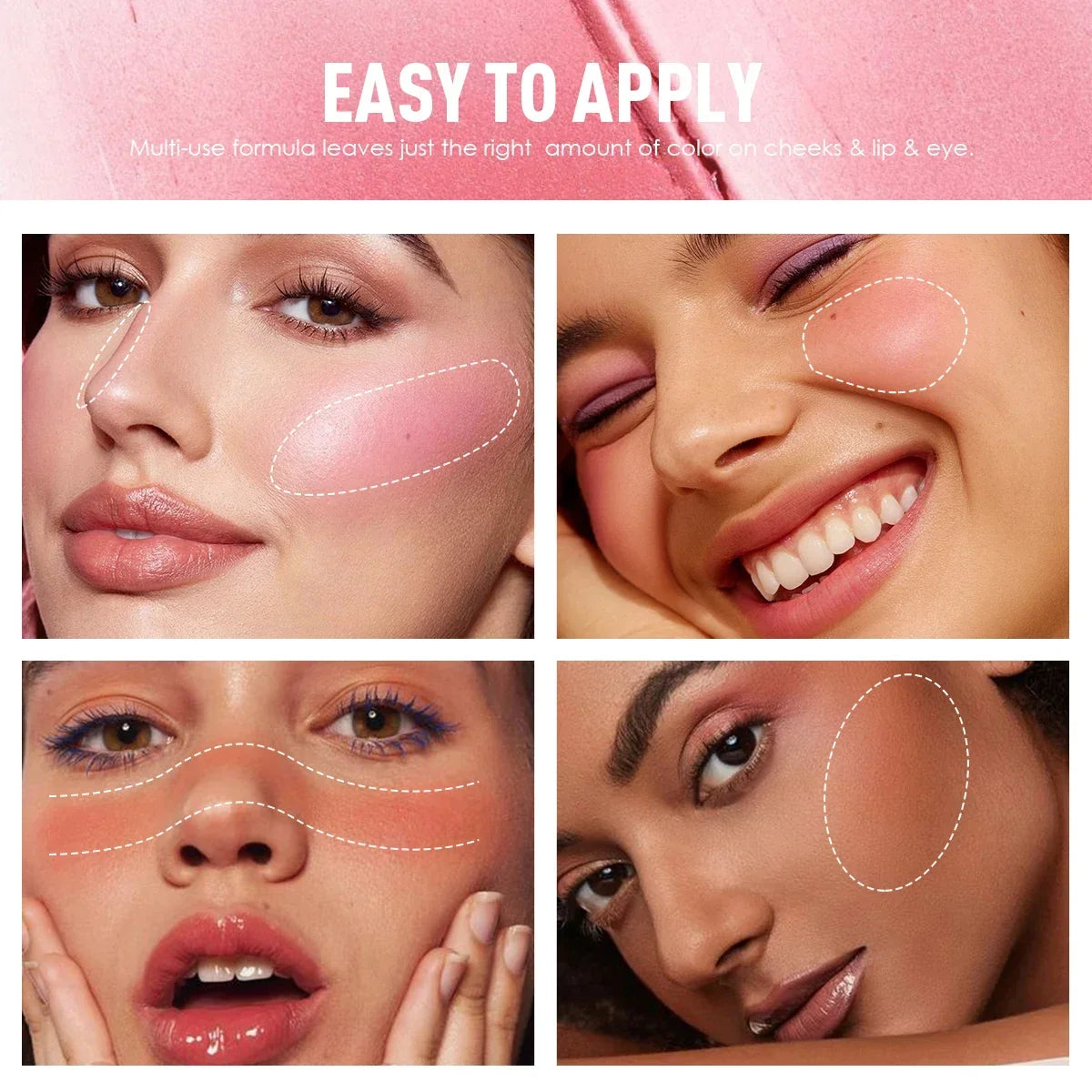 3-Shades Push-pull Blusher Dual-use Lips Cheeks Eyes Long Lasting