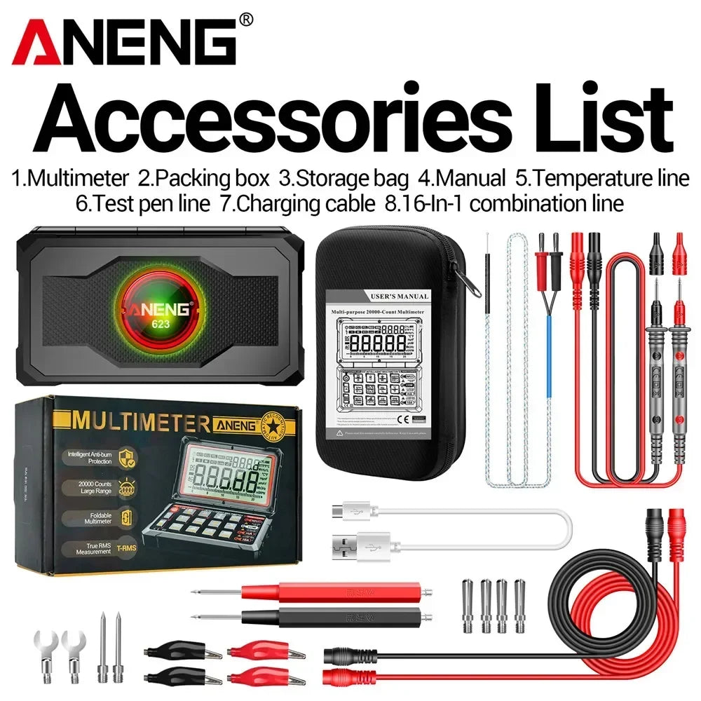 ANENG 623 Car Multimeter Voltage Current Ohm Meters Capacitance Pulse