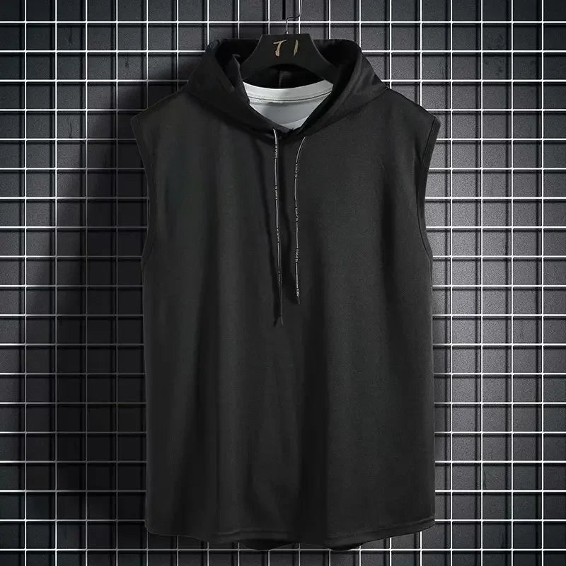 Men's Hooded Tank Top – Solid Color Sleeveless Hip Hop Vest