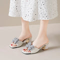 Diamond Rhinestone Flower Women's Heels Slippers Concise Open Toe Zpaxo WHITE 39
