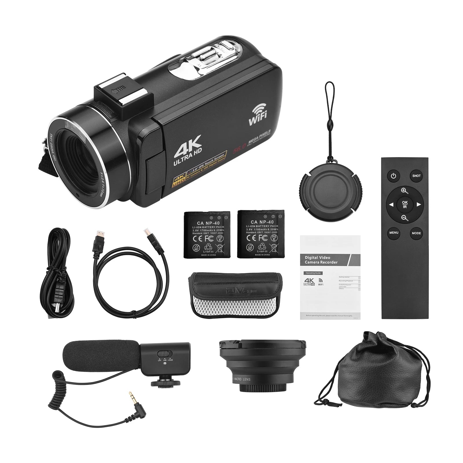 4K Digital Video Camera Wifi Camcorder DV Recorder 56MP 18X Zoom IPS