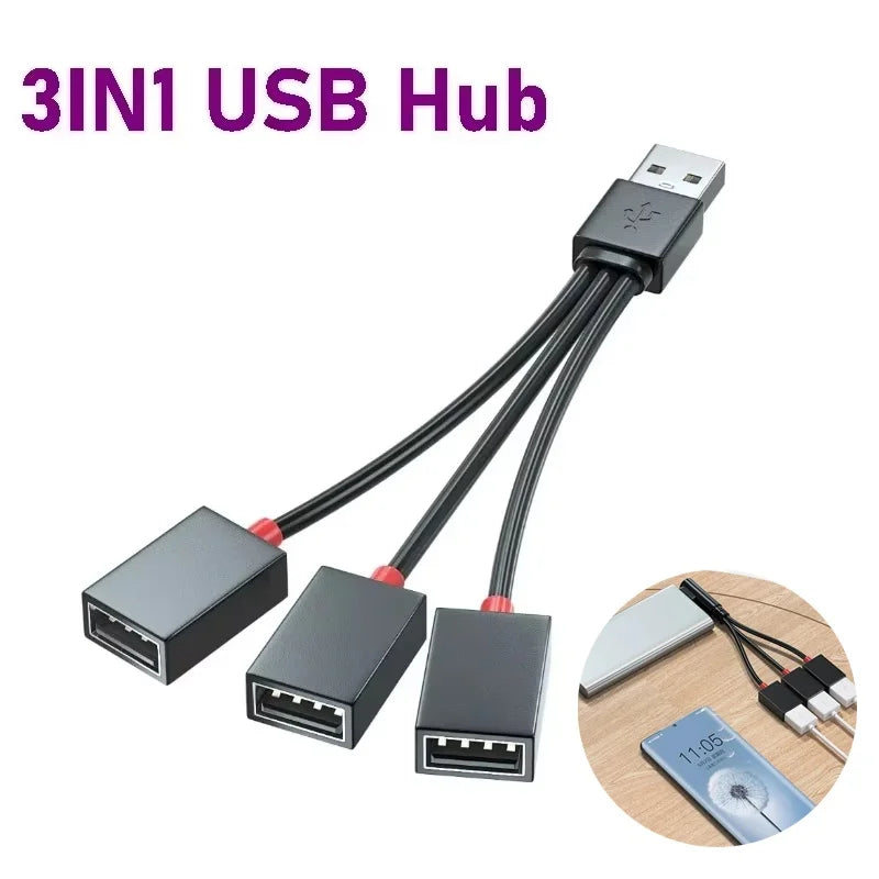 1 In 2 Out USB HUB Car USB Splitter Cable USB Multi-functional Adapter USB Charging Cable Adapter For Laptop Tablet Smart Phone Zpaxo