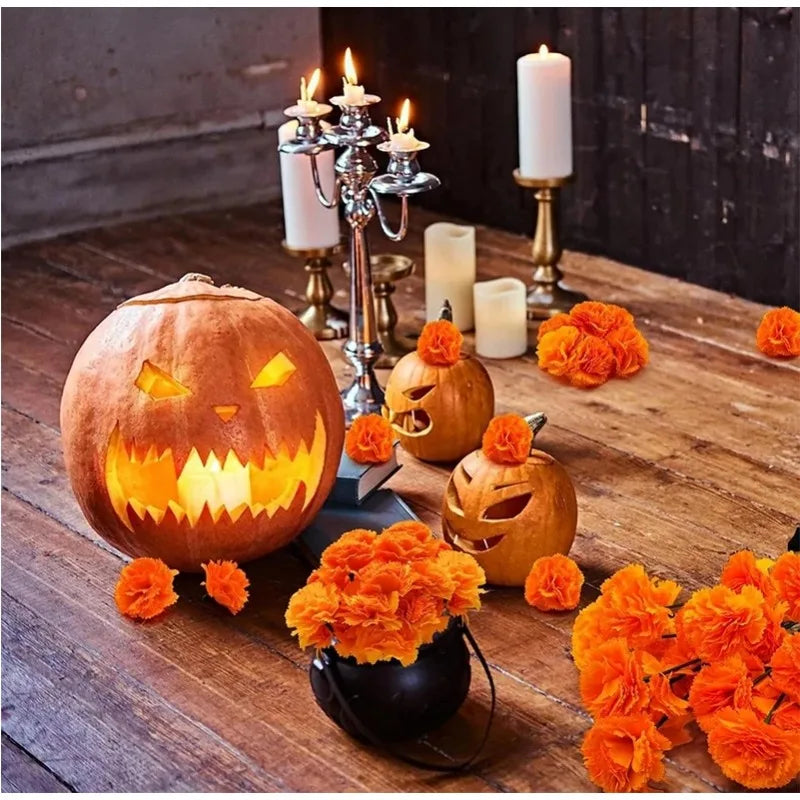 2025 Artificial Marigold Flowers Halloween Silk Birthday Party Diwali