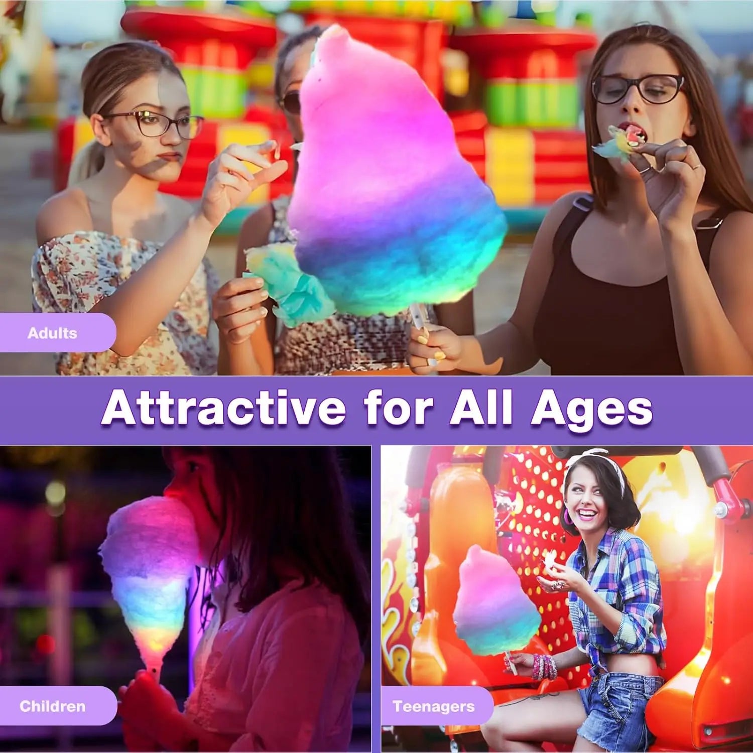 Colorful Flashing LED Cotton Candy Cones Reusable Waterproof Glow