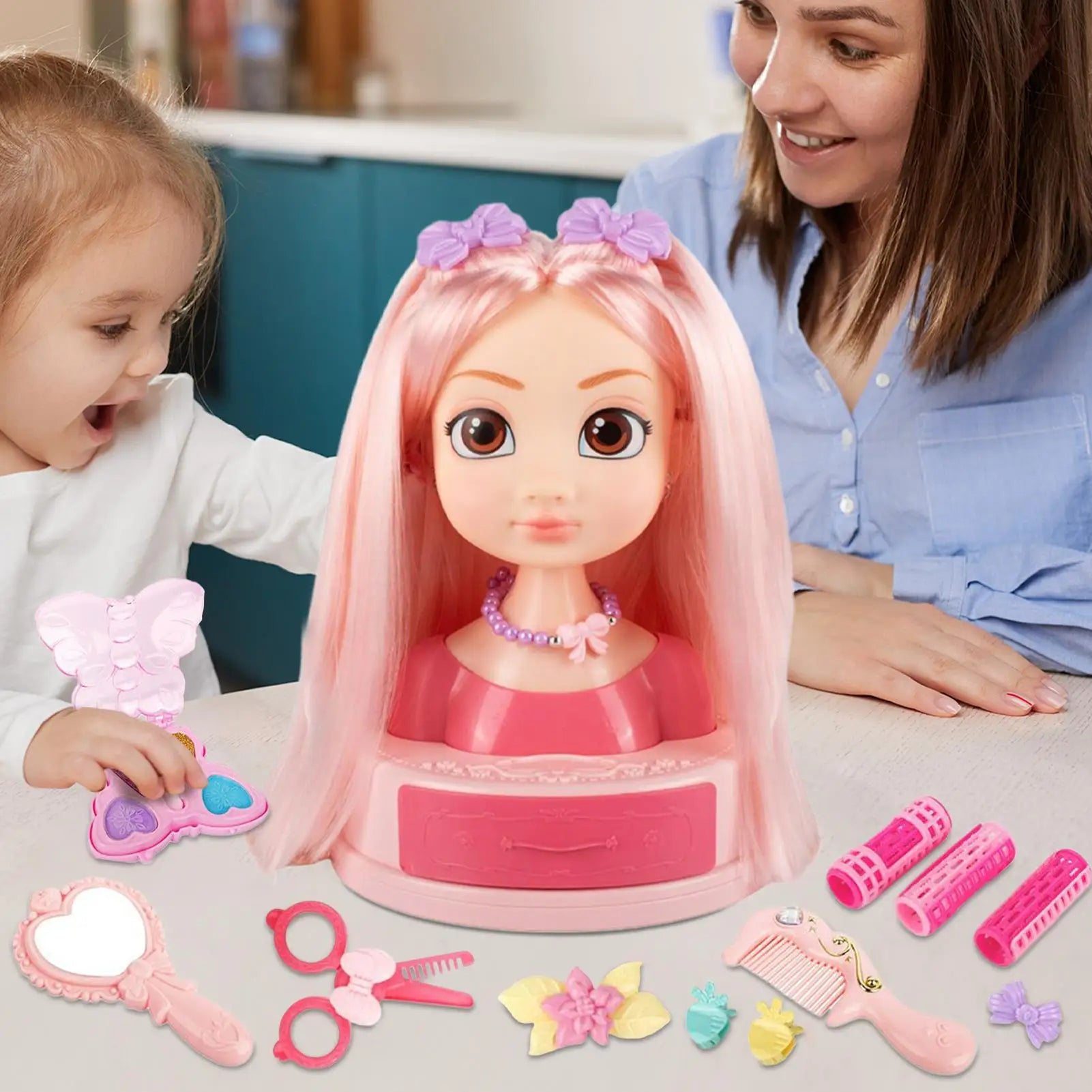 Hair Salon Girls Toys Little Girls Pretend Play Hair Styling Set Hairstyling Dress Up Toy Kit With Ear Studs Curling Irons Zpaxo