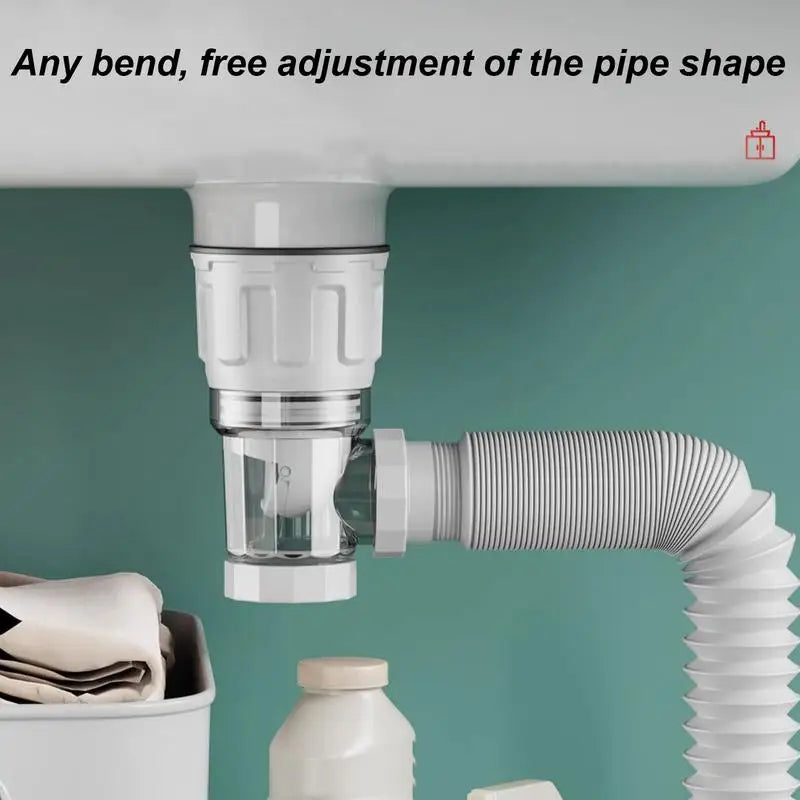 Flip Top Anti-Odor Drain Pipe Set Kitchen Sink Drain Retractable Deodorizing Filter Flexible Downspout Bathroom Anti Clogging Zpaxo