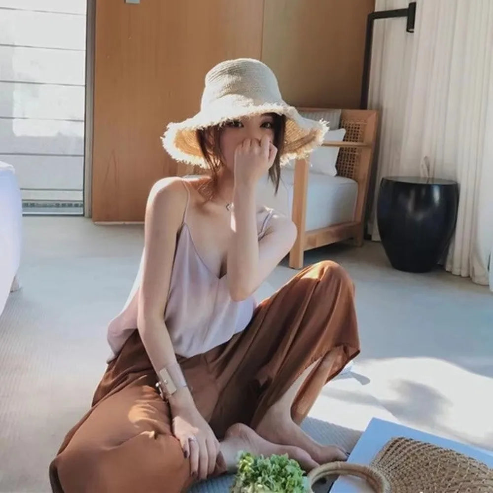Fashion Straw Weave Straw Hat Sunshade Wide Brim Fisherman Hat Foldable Breathable Basin Cap Summer Zpaxo