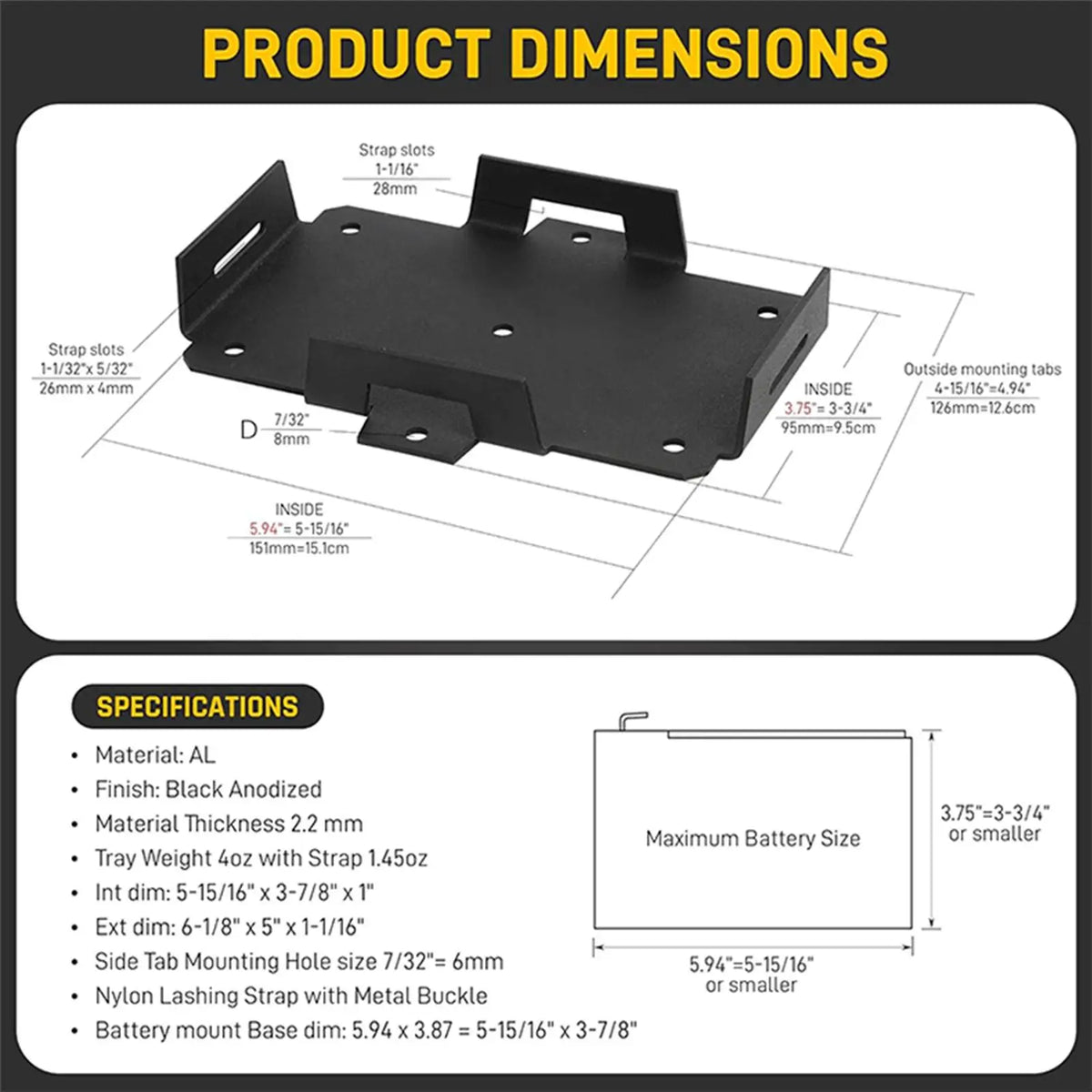 Voltage Small Battery Tray Mounting Holder Box Boat Electrical Zpaxo