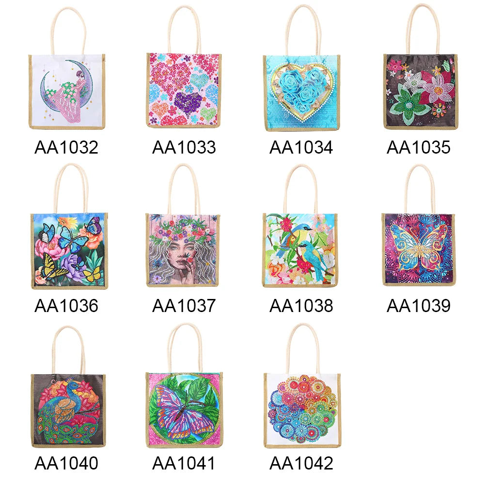 5D Diamond Painting Handbag DIY Linen Shopping Storage Bag Reusable