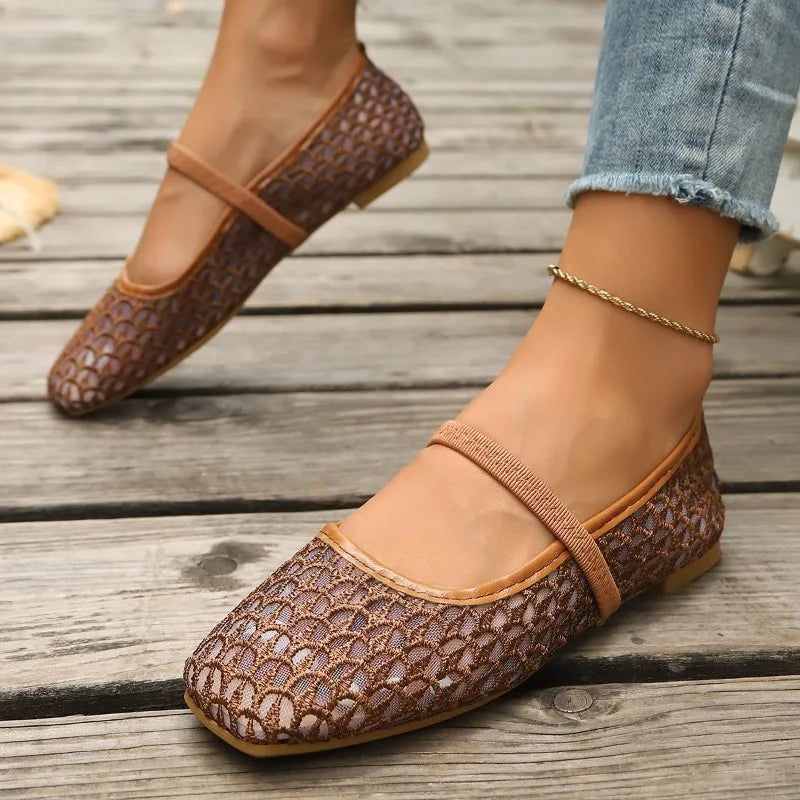 Spring Autumn Women's Solid Square Closed Toe Single Shoes Women Mesh Zpaxo