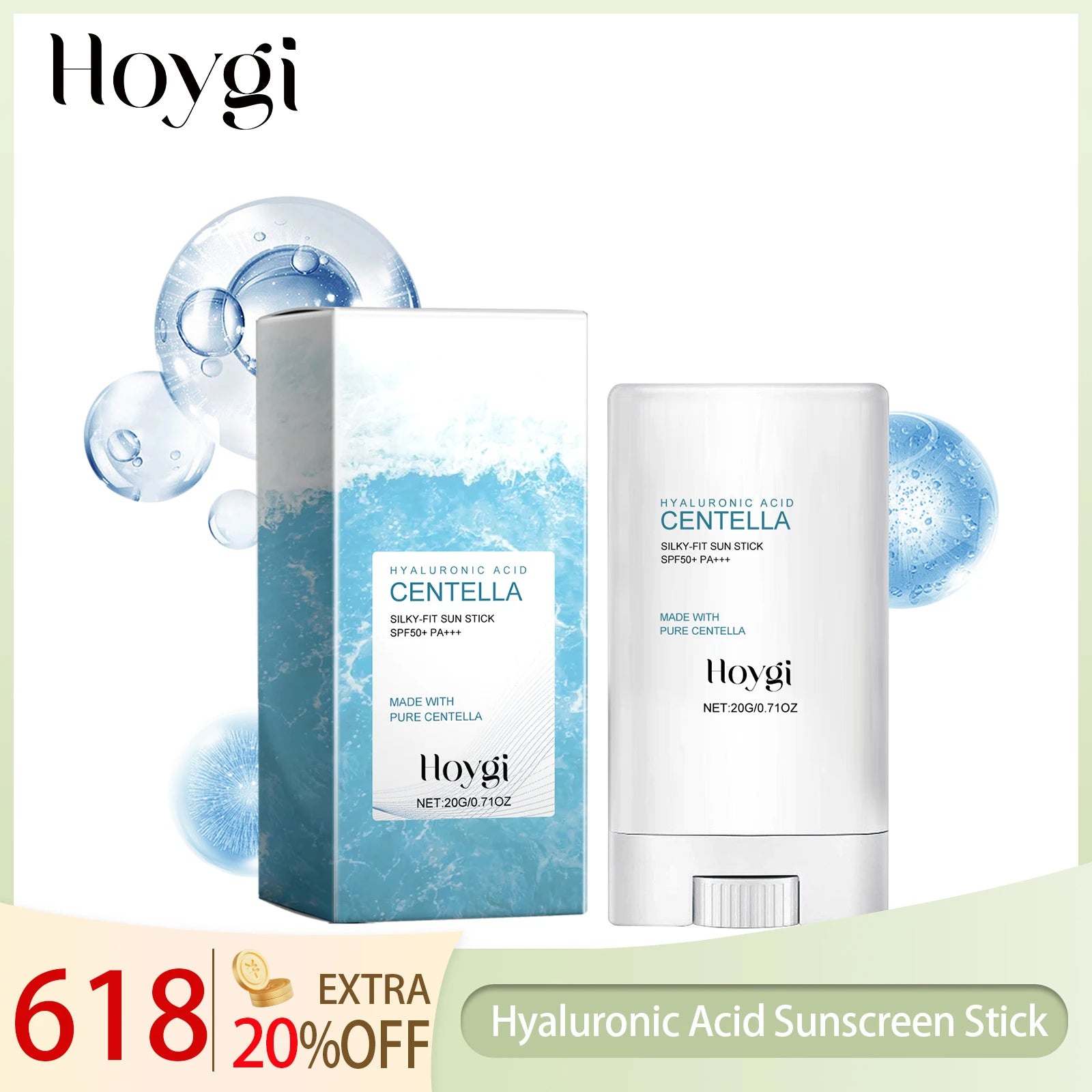 Hoygi Hyaluronic Acid Sunscreen Stick Broad Spectrum SPF 50+ Hydrating Non-Greasy Fast Absorbing for Face and Body On-The-Go Zpaxo