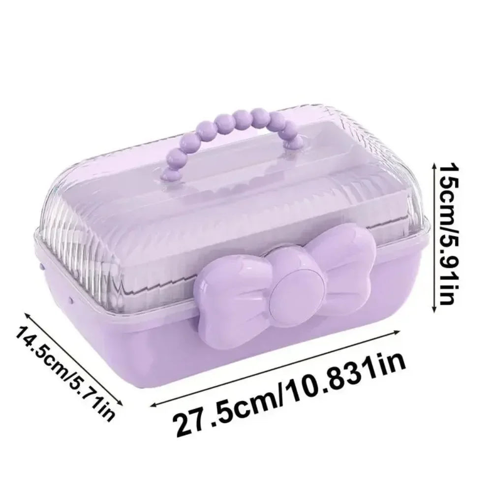 Fashion cosmetic storage box, bowknot multi-layer storage box, handheld desktop storage container, made of sturdy plastic. Zpaxo