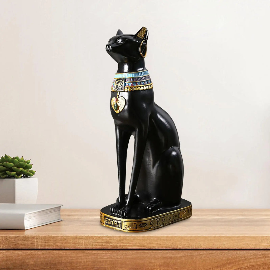 Egyptian Cat Goddess Bastet Statue Ornament Egypt Collectible Animal Sculpture Figurine for Office Shelf Table Desk Cabinet Zpaxo