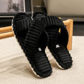 Fashion Corduroy Cross Band Open Toe Home Slippers Women Autumn