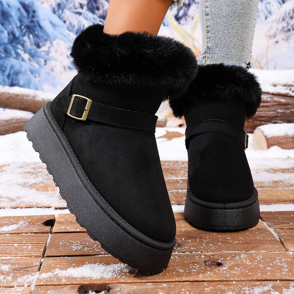 Women Ankle Boots 2025 New Comfortable Luxury Flat Snow Boots Women Winter Outdoor Thickened Fluff Women Shoes Zapatos De Mujer Zpaxo black 37