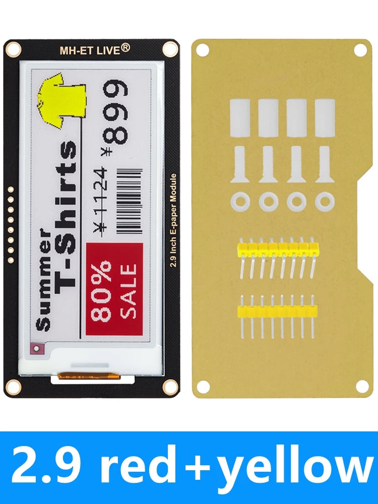‌2.9 inch E-Paper Display Module (296x128 SPI Interface) - Compatible with Arduino, STM32, Raspberry Pi /ESP32 Zpaxo yellow red 4color