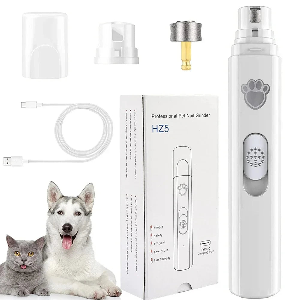 Electric Dog Nail Grinder Pet Nail Clipper USB Rechargeable Pet Nail Trimmers Painless with Polisher Wheel for Small/Large Pets Zpaxo White