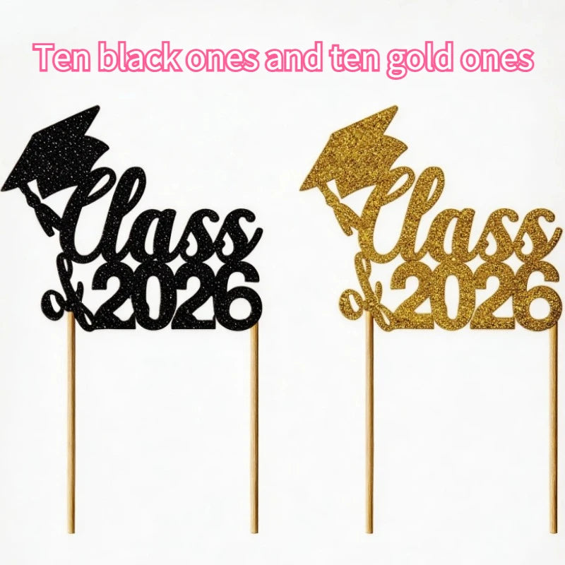 10 Black Gold Class 2026 Cake Topper Congrats Grad School College