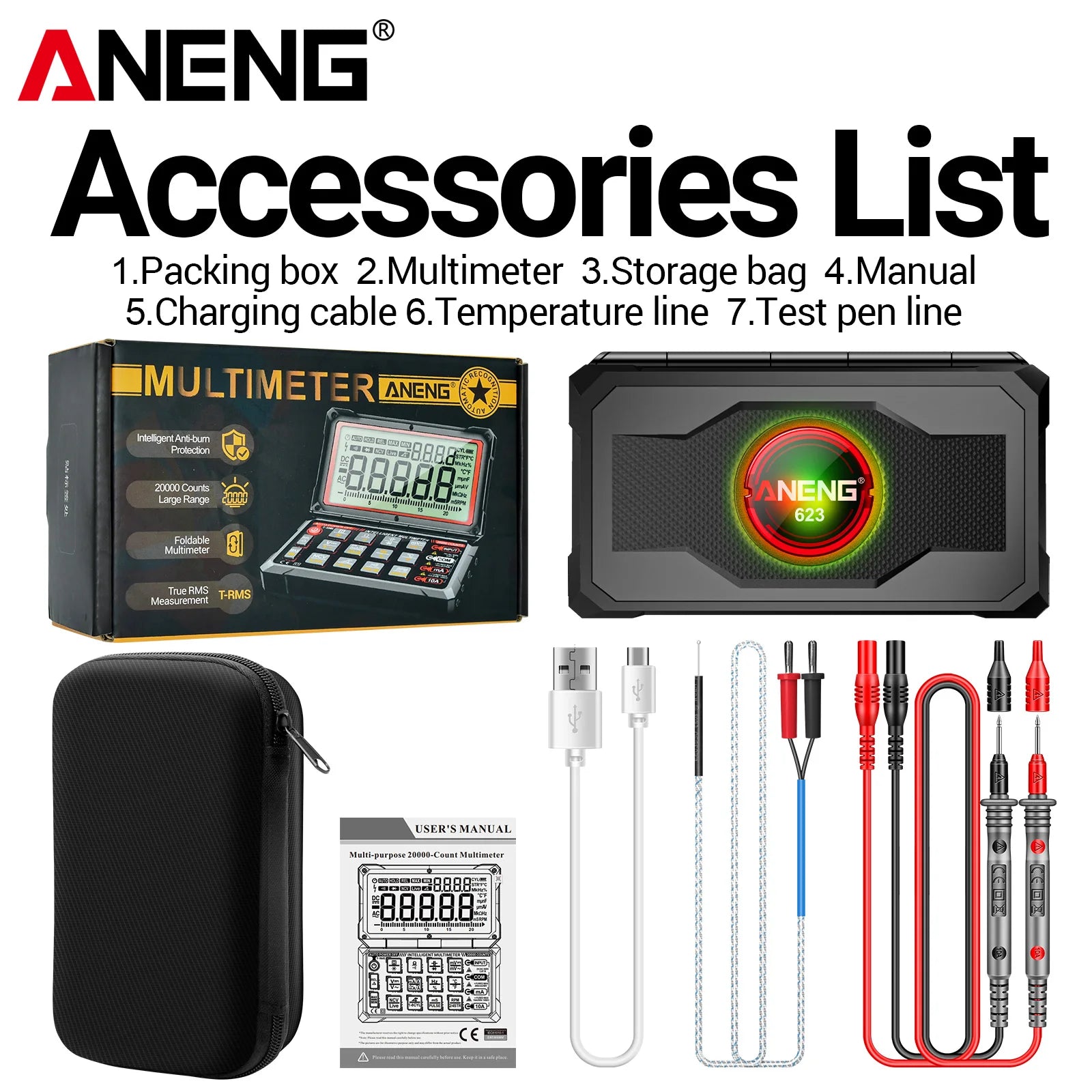 Automotive Maintenance Multimeter ANENG 623 20000 Count Speed Duty