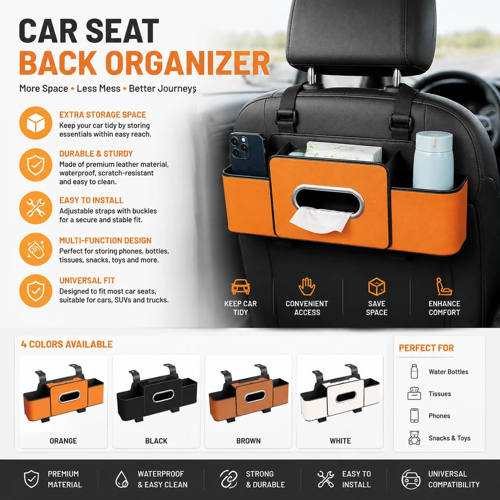 Car Seat Back Organizer | Cup Holder, Tissue & Phone Stand Car Seat Organizer Zpaxo