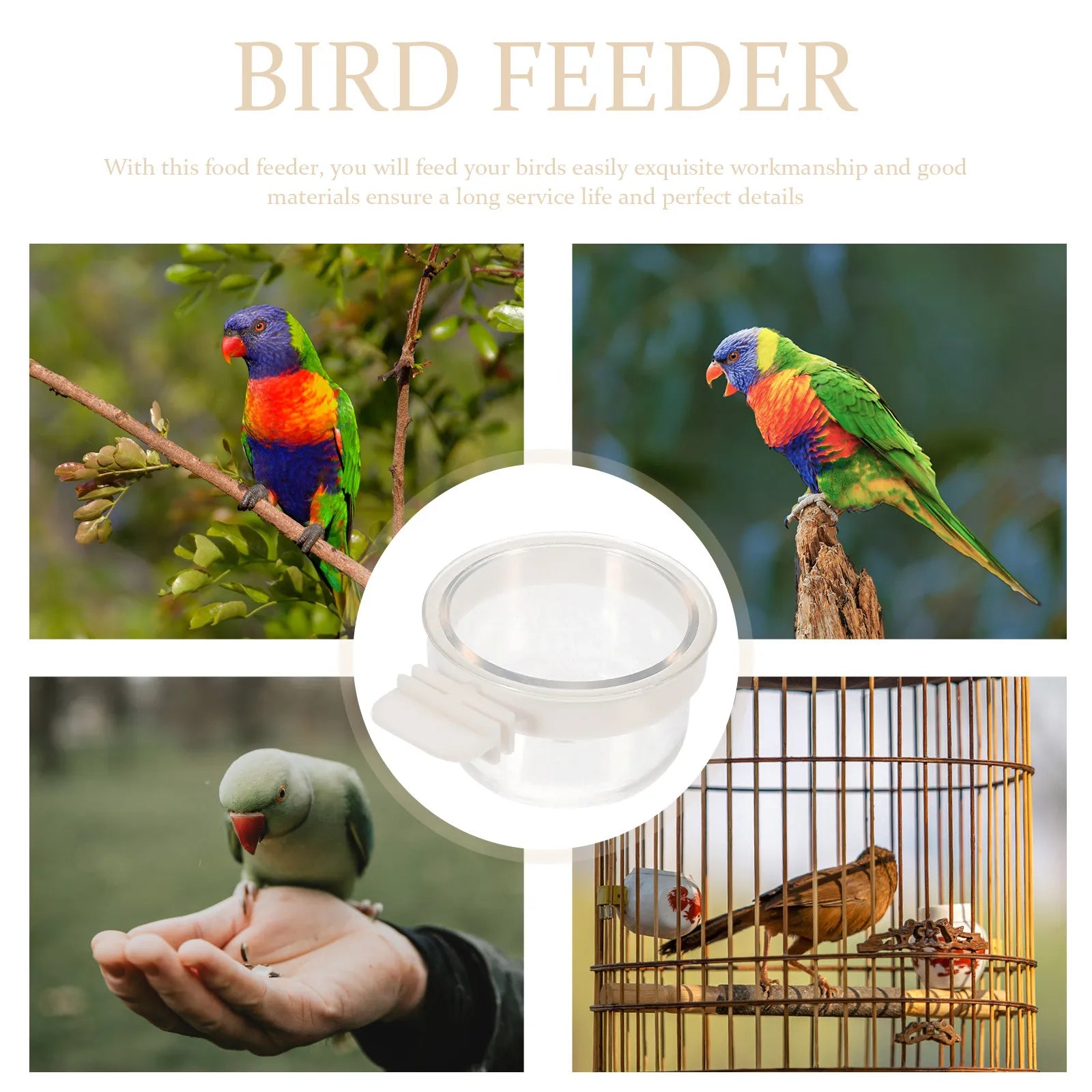 Transparent Acrylic Bird Food Box Hanging Parrot Cage Bowl