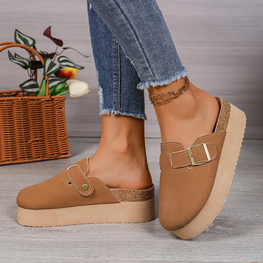 Soft Soled Home Shoes Suede Clogs Sandals Spring and Autumn Retro Fashion Women Shoes Thick-Soled Solid Color Slingback Shoes Zpaxo