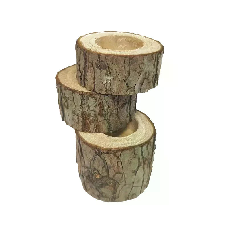 3pcs Nordic Style Wooden Candlestick Base For Bedroom, Room Candle Decoration, Home Use, Tree Stump Candlestick Ornament Zpaxo