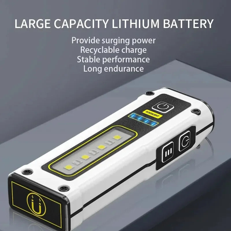 5-in-1 LED Keychain Flashlight – SOS Alarm, Magnet & Power Bank