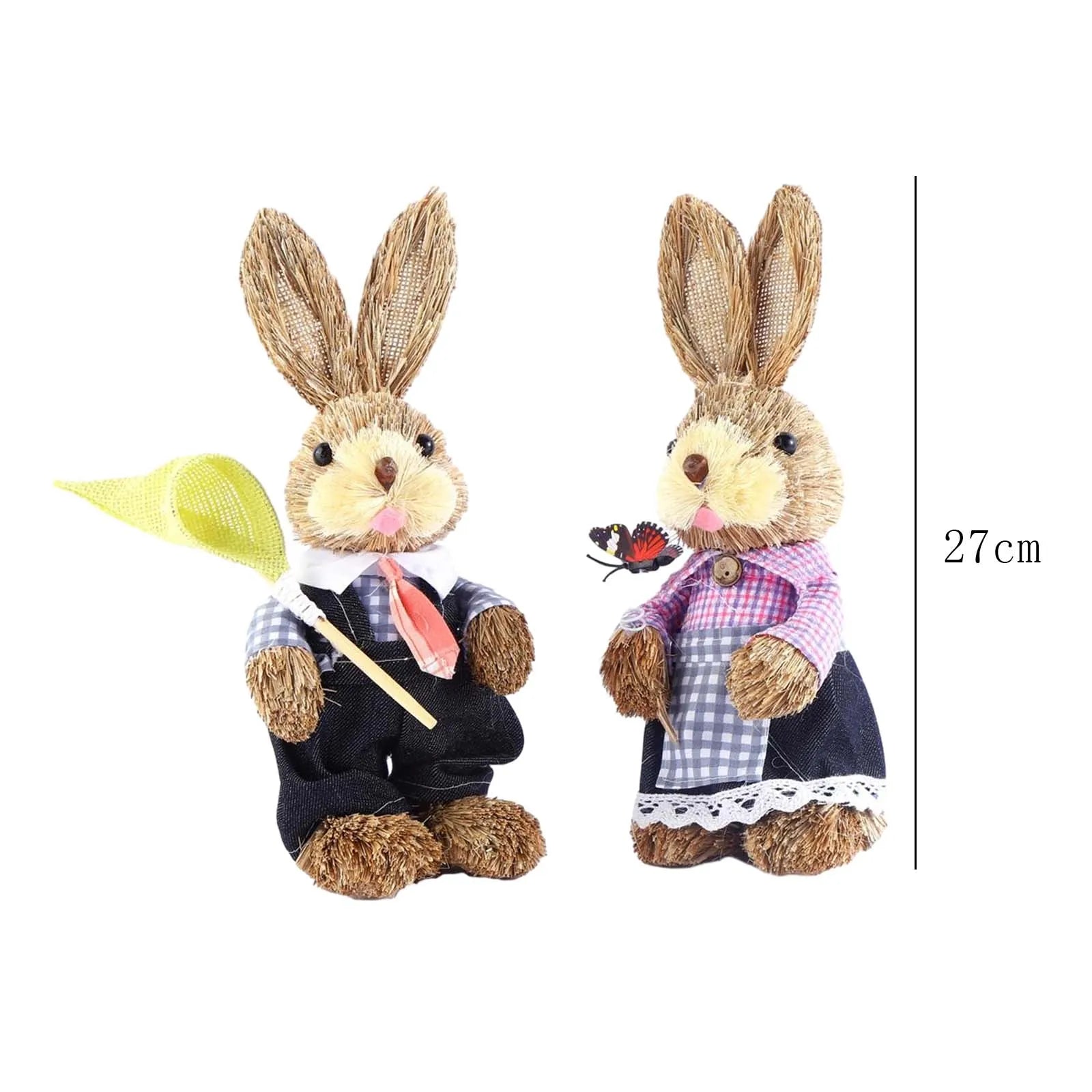 2x Artificial Straw Rabbit Souvenir Bunny Figurine Easter Straw Bunny Ornaments for Easter Holiday Party Household Decoration Zpaxo style G