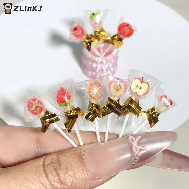 6Pcs Fruit Lollipop Model Decoration 1:12 Dollhouse Miniature Candy DIY Accessories Kitchen Food And Play Toys Photography Props Zpaxo