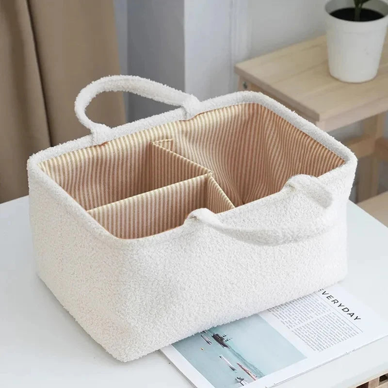 Portable Divided Storage Basket Fabric Handle Handbag Home Living