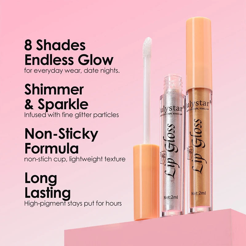 8 Color Glitter Lip Glaze Water Light Mirror Pearlescent Lip Gloss Moisturizing Shimmer Liquid Lipstick Long Lasting Lip Makeup Zpaxo