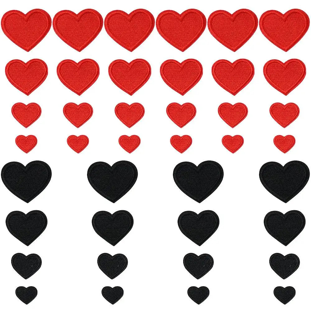 40-Pack Embroidered Heart Iron-On & Sew-On Patches – 4 Sizes