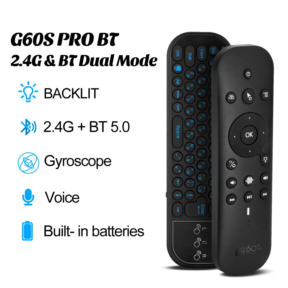 G60S Backlit Gyroscope 2.4G Wireless Voice Air Mouse Russian English Keyboard Smart Remote Control For Android TV BOX X96 TX6 Zpaxo G60s-Russian