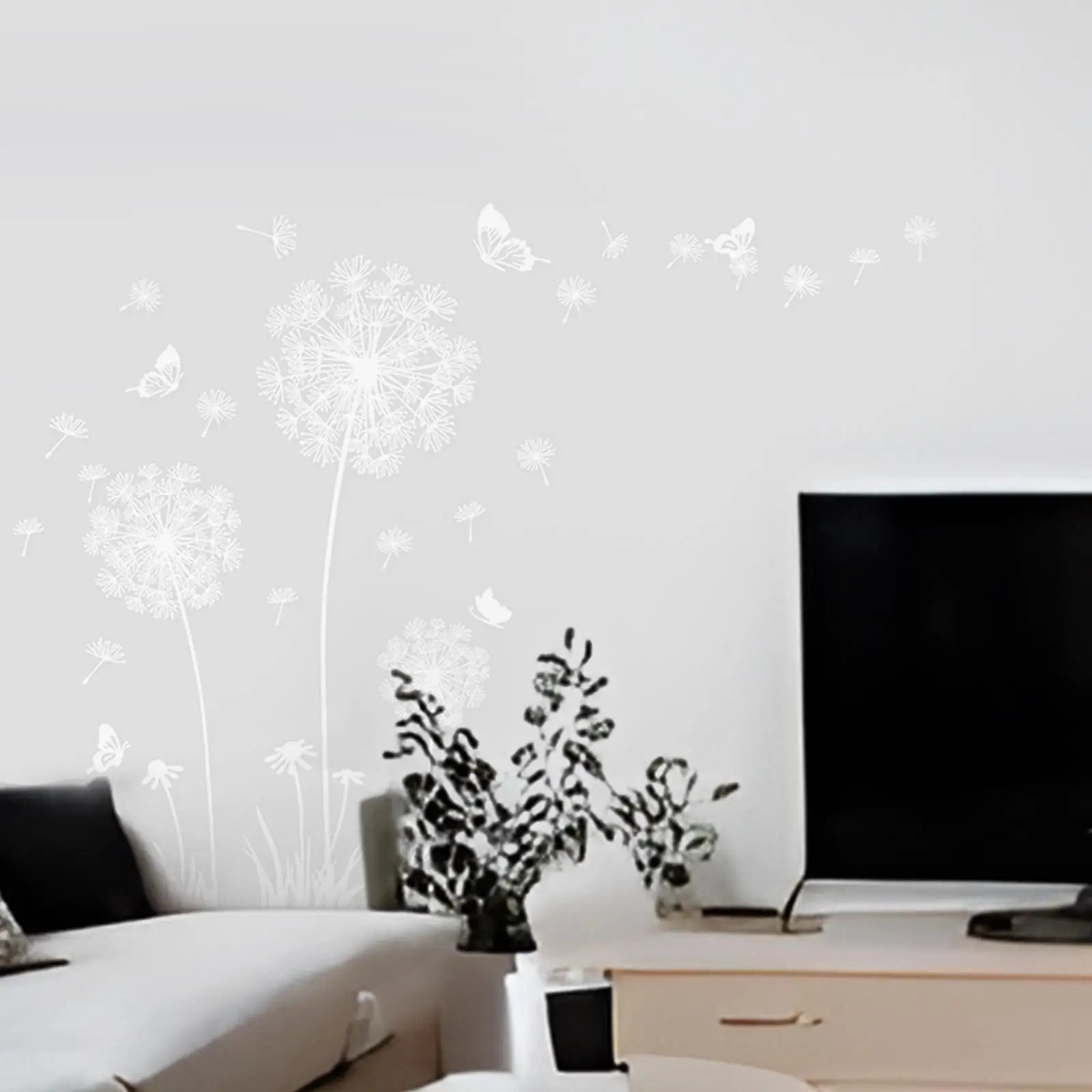 DIY White Dandelion Wall Sticker Decals Waterproof Decorative Peel and Paste Butterflies Flying for Sofa Backdrop Accessory Zpaxo