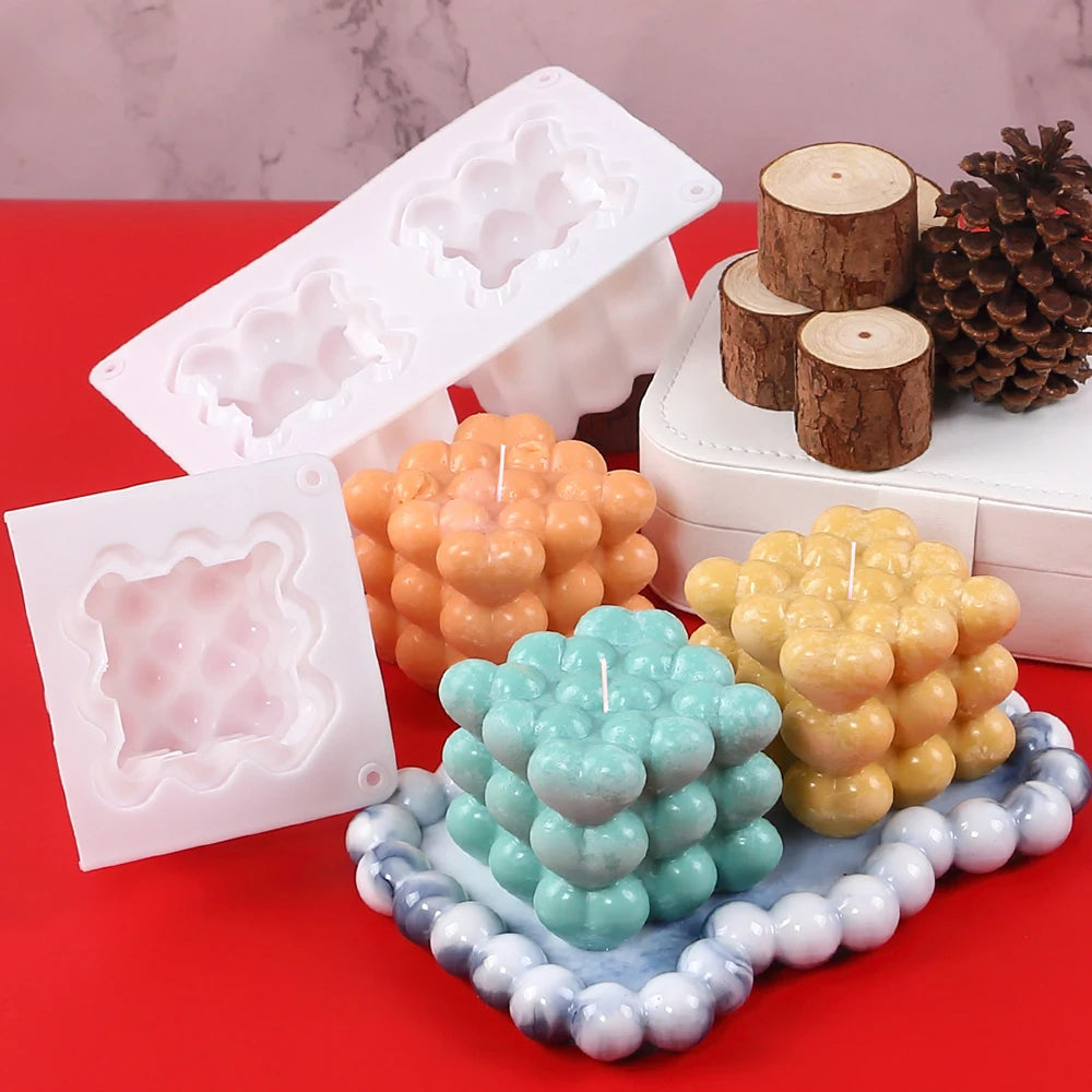3D Heart Bubble Cube Candle Silicone Mold for Valentine's Day DIY Handmade Soap Aromatherapy Wax Chocolate Mousse Cake Making Zpaxo