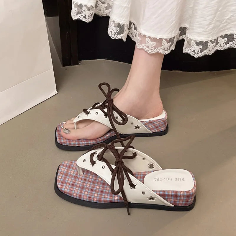 Women's Square Clip-toe Vintage Comfortable Lace Wedge Heel Slippers Zpaxo Beige 39
