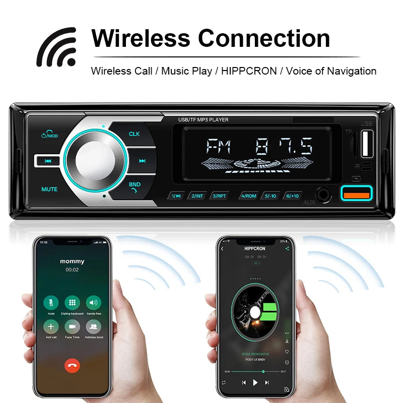 HIPPCRON Car MP3 Player 1 DIN Radio 7 Colorful Lights Stereos