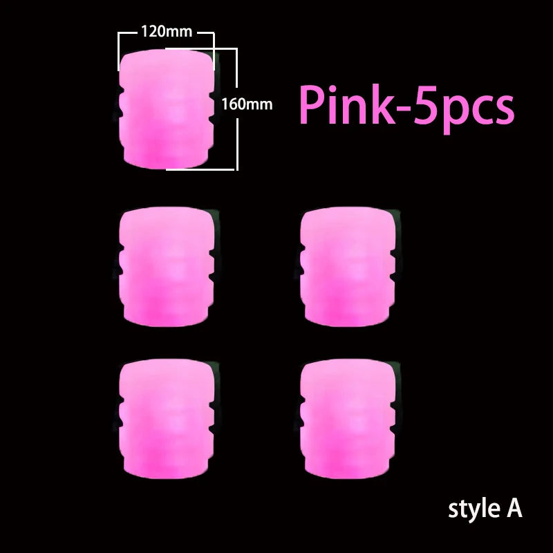 5pcs Luminous Valve Cap Car/Motorcycle/Bike Tire Screw Cap Protective Cap Valve Port Cars Tire decoration Parts Glow In Dark Zpaxo A PINK